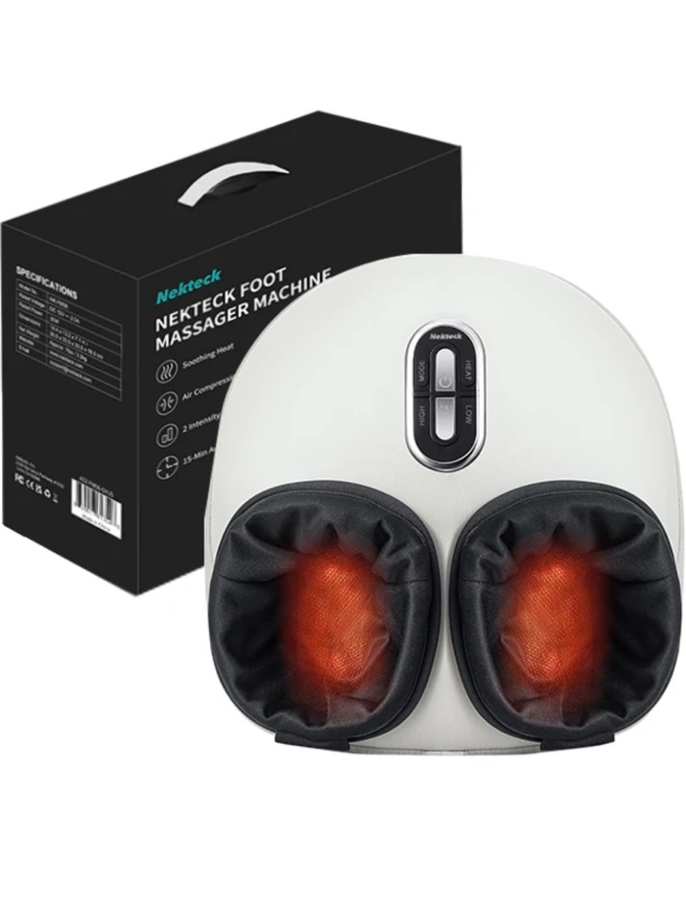 White Foot Massager with Heat and Compression